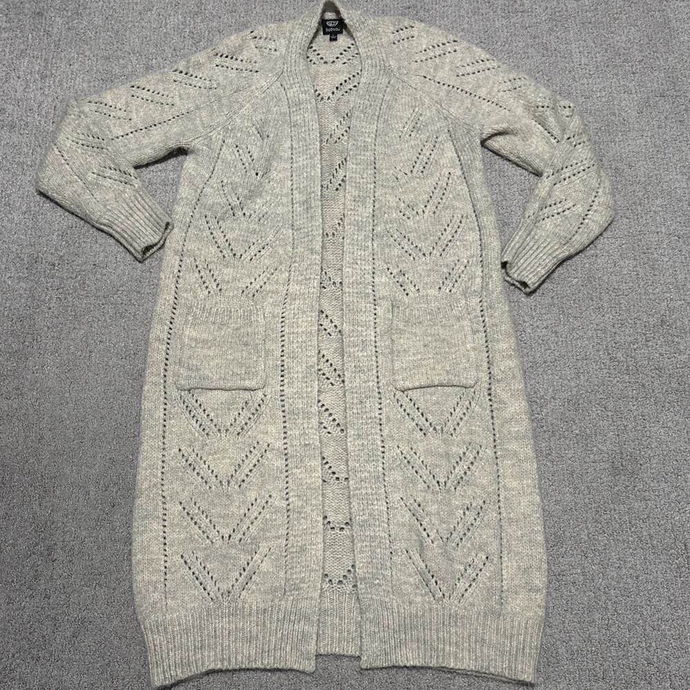 Bobeau Oatmeal Women’s Lace Chevron Pattern Cardigan Sweater Size Large